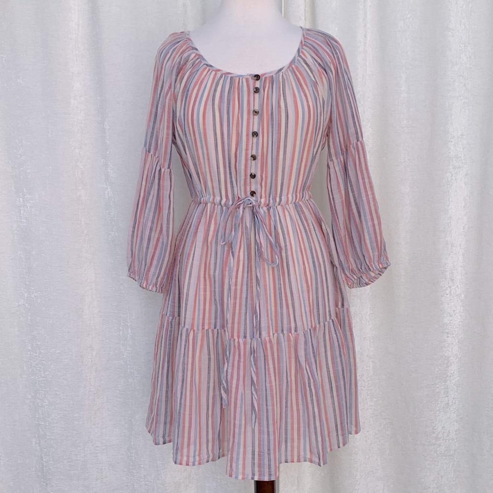 Sundry Striped Long Sleeve Tiered Cotton Dress